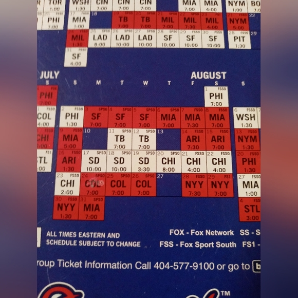Vintage 2015 NAPA Magnetic Atlanta Braves Baseball Schedule - Picture 3 of 3
